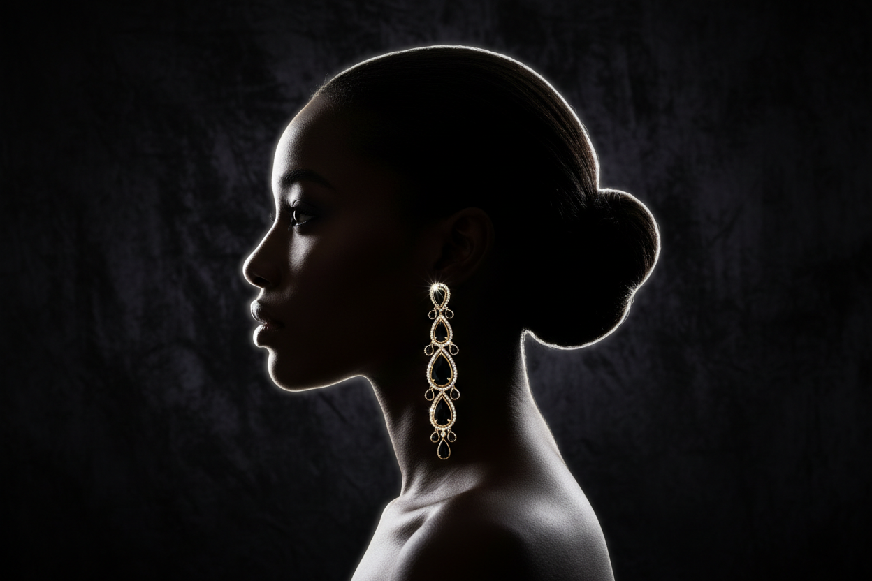 Side silhouette of a Black woman with earrings